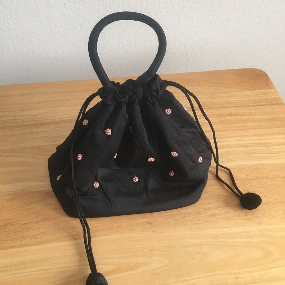 Feminine and Flirty Black and Pink Beaded Fabric Bg